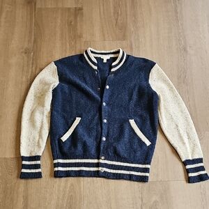 Soft Joie Navy and Cream Wool Snap Button Cardigan Sweater Size XS